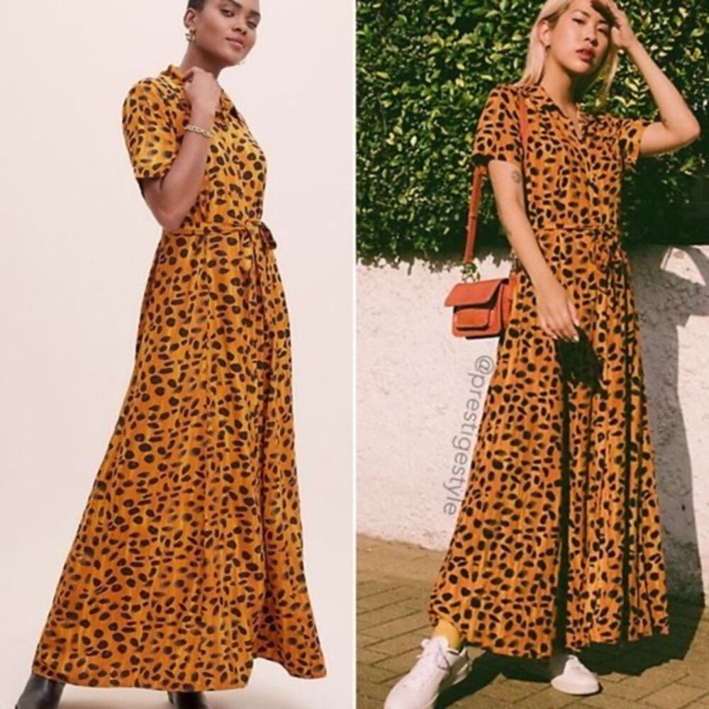 ANTHROPOLOGIE PORRIDGE VIANNE MAXI SHIRTDRESS Size 14 LEOPARD